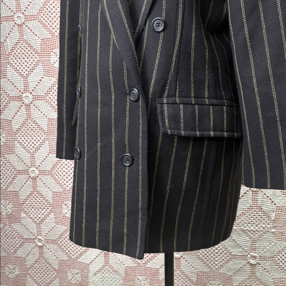 Mondi Vintage Wool Blazer Pinstripe Black Gold Size 38/ Sz 6-8 - Picture 3 of 8